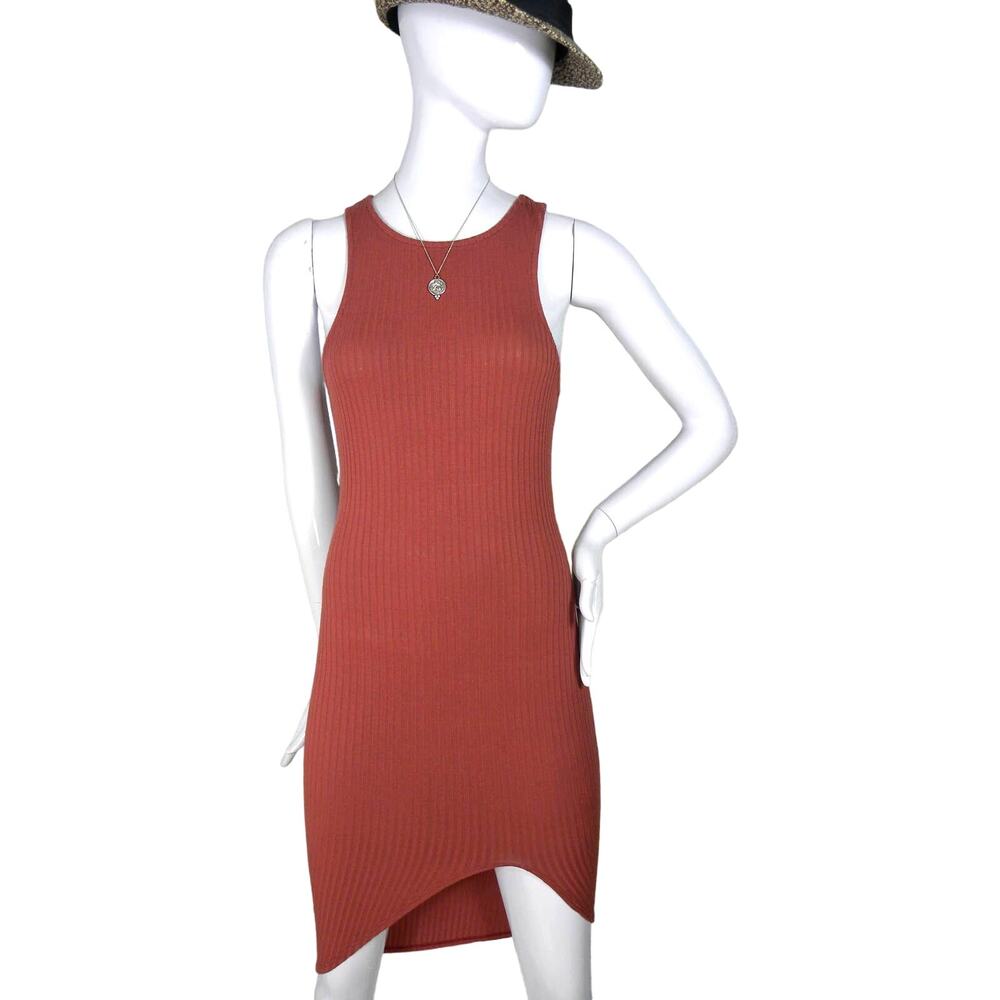 May Pink ribbed bodycon asymmetrical dress size large